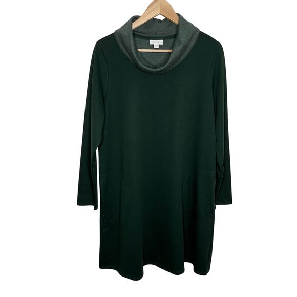 J. Jill Pure Jill Womens Double Knit Cowl Neck Tunic Dress Medium Green Pockets - Picture 2 of 11